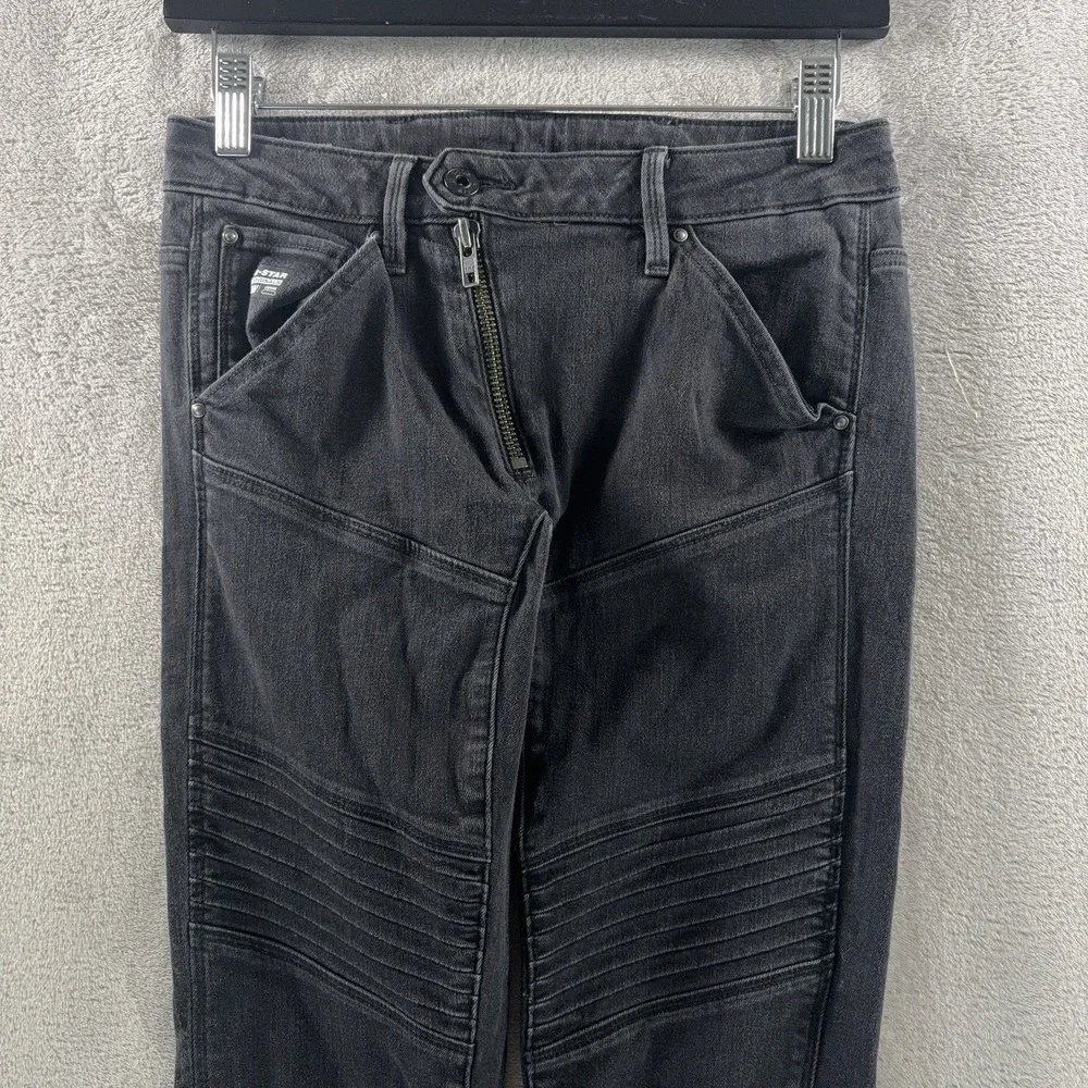 G-Star RAW 5620‎ Zip Custom Jeans Womens Size 25x32 Black Skinny Biker Moto
